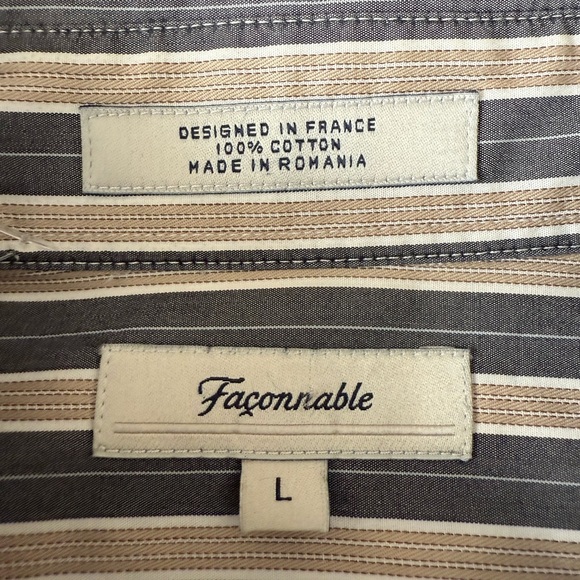 Façonnable women’s dress shirt 100% cotton grey and tan stripes preppy - Picture 6 of 7